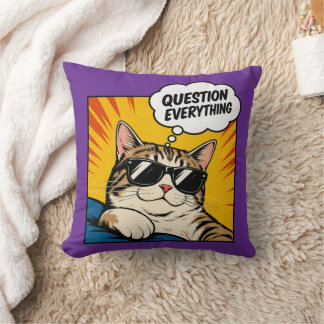 Cojín Decorativo Cuestiona Todo - Gato de la Conspiración