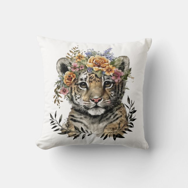 Cojín Decorativo Cuidada acuarela Floral Baby Tiger (Anverso)