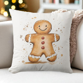 Cojín Decorativo Cuidada acuarela Gingerbread Man Farmhouse Holiday