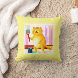 Cojín Decorativo Cuidada Pintura De Un Gato Que Sostenía Un Cepillo