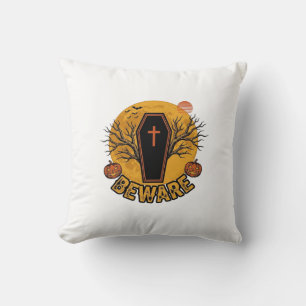 Cojín Decorativo Cuidado camiseta vintage de calabaza de ataúd de H