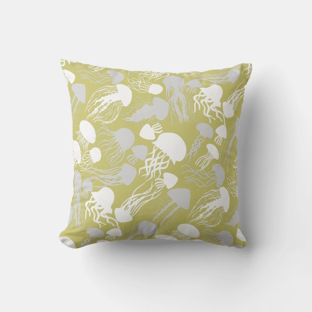 Cojín Decorativo Cuidado con Jellyfish.w.b L Yellow BG (Anverso)