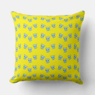 Cojín Decorativo Cuidado gatito azul rebote sobre amarillo