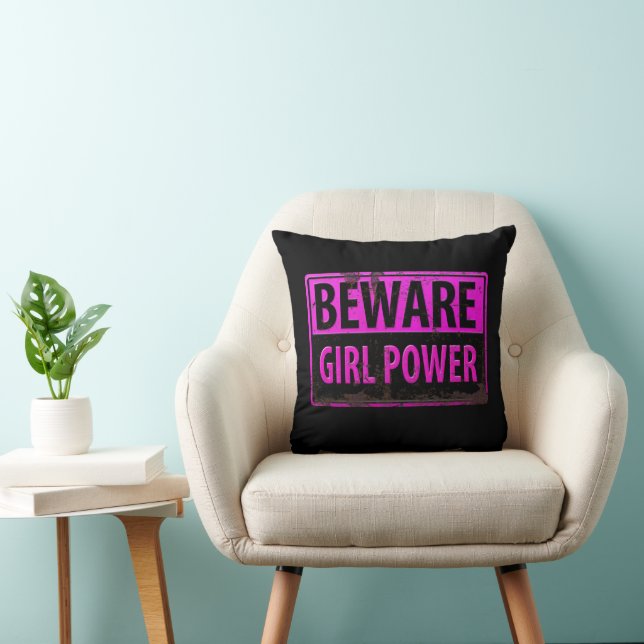 Cojín Decorativo CUIDADO Poder de Chica - Señal de Peligro Metal Ne (Silla)