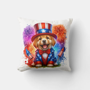 Cojín Decorativo Cuidado Tío Patriótico Sam Puppy Fuegos artificial