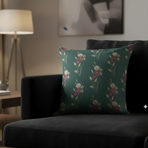 Cojín Decorativo Cuidado Whimsical acuarela Patrón floral Verde