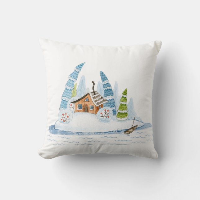 Cojín Decorativo Cuidados Navidades de invierno acuarela (Anverso)