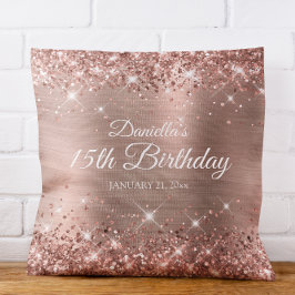 Cojín Decorativo Cumpleaños 15 Brillante Rosa Dorado Hoja