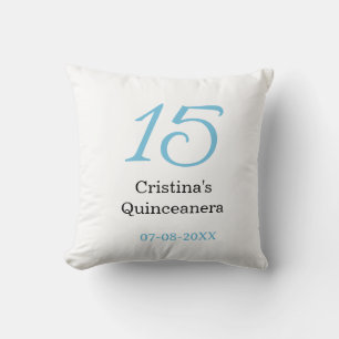 Cojín Decorativo cumpleaños 15 de quinceañera azul negro letra negr