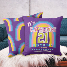 Cojín Decorativo Cumpleaños 21 Arcoíris Púrpura