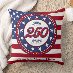 Cojín Decorativo Cumpleaños 250 de América con bandera de EE. UU.