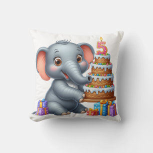 Cojín Decorativo Cumpleaños 5 de Elefante Adorable