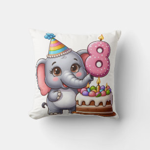 Cojín Decorativo Cumpleaños 8 de elefante lindo