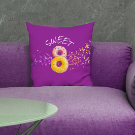 Cojín Decorativo Cumpleaños 8 Morado Donut Dulce Lindo Y Foto 