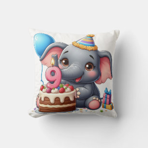 Cojín Decorativo Cumpleaños 9 de elefante lindo