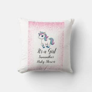 Cojín Decorativo   Cumpleaños de bebé unicornio de acuarela rosa li