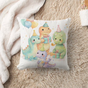 Cojín Decorativo Cumpleaños de dinosaurios de acuarela pastel adora