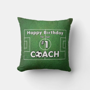 Cojín Decorativo Cumpleaños de entrenador de fútbol con campo de hi