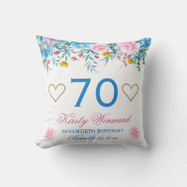 Cojín Decorativo Cumpleaños de flores azules y Blush de acuarela el