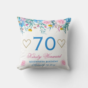 Cojín Decorativo Cumpleaños de flores azules y Blush de acuarela el