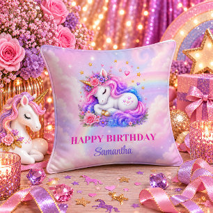 Cojín Decorativo Cumpleaños de la niña del unicornio soñado Almohad