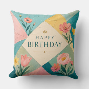 Cojín Decorativo Cumpleaños de mosaico floral geométrico