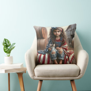 Cojín Decorativo Cumpleaños de niña con bandera americana