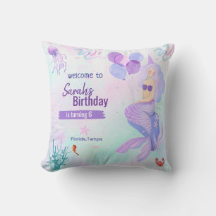 Cojín Decorativo cumpleaños de niña con tema personalizado de siren