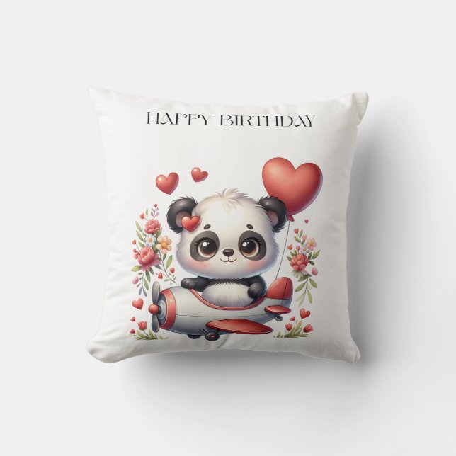 Cojín Decorativo Cumpleaños de Panda Piloto (Anverso)