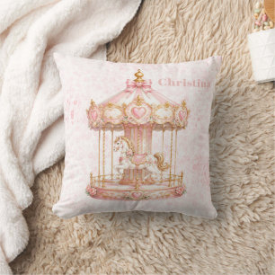 Cojín Decorativo Cumpleaños de Princesa del Carrusel Rosa
