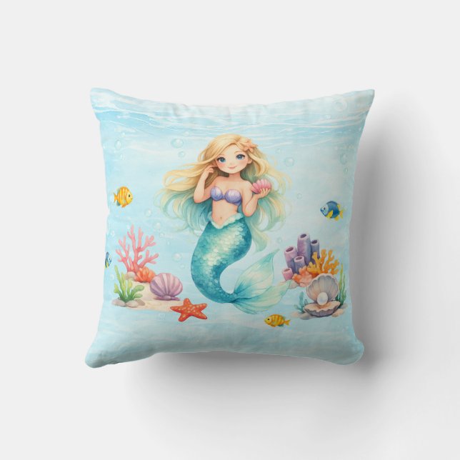 Cojín Decorativo Cumpleaños de Sirena Acuarela (Reverso)