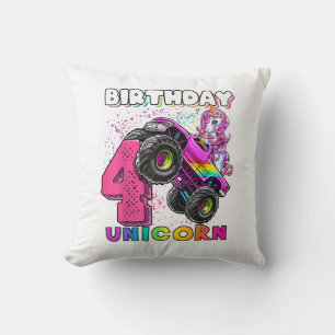 Cojín Decorativo Cumpleaños de Unicornio Camión Monstruo Fiesta de 