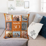 Cojín Decorativo Cumpleaños del collage de fotos personalizadas de<br><div class="desc">A unique gift for a 21st birthday,  celebrating her life with a collage of 8 of your own photos,  pictures. Personalize and add her name,  age and date. A burnt orange background color,  white text. The name is written with a modern hand lettered style script.</div>
