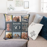 Cojín Decorativo Cumpleaños del collage de fotos personalizadas de<br><div class="desc">Un regalo único para un cumpleaños 21,  celebrando su vida con un collage de 8 fotos,  fotos propias. Personalice y agregue su nombre,  edad y fecha. Fondo gris de carbón vegetal,  texto blanco. El nombre está escrito con una escritura de estilo con letras a mano moderna.</div>
