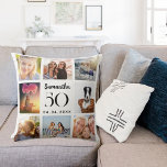 Cojín Decorativo Cumpleaños del collage de fotos personalizado blan<br><div class="desc">Un regalo único para un cumpleaños 21,  celebrando su vida con un collage de 8 fotos,  fotos propias. Personalice y agregue su nombre,  edad y fecha. Fondo blanco,  texto negro. El nombre está escrito con una escritura de estilo con letras a mano moderna.</div>