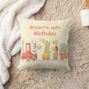 Cojín Decorativo Cumpleaños del tren de animales musicales