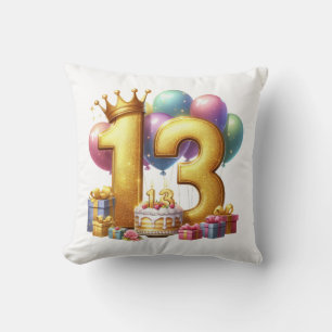 Cojín Decorativo Cumpleaños dorado 13