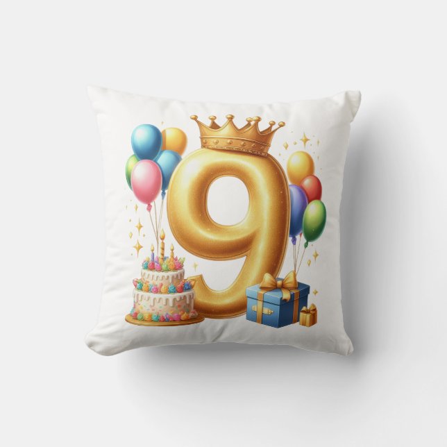 Cojín Decorativo Cumpleaños dorado número 9 (Anverso)