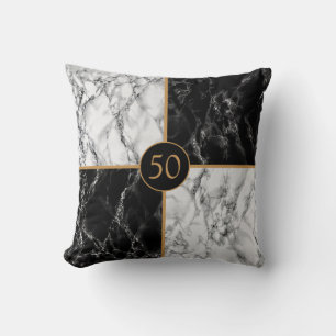 Cojín Decorativo Cumpleaños Mármol Blanco Negro Añadir años de edad