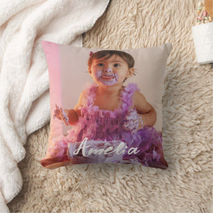 Cojín Decorativo Cumpleaños moderno y genial con foto personalizada