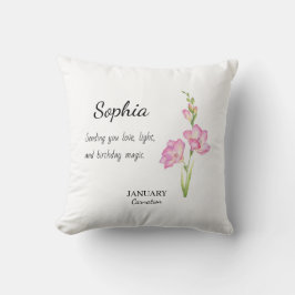 Cojín Decorativo Cumpleaños Personalizado de Enero con Clavel