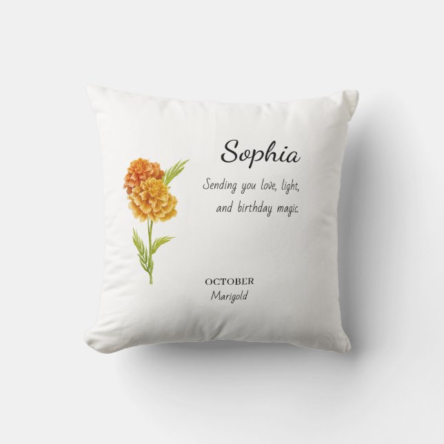 Cojín Decorativo Cumpleaños Personalizado de Marigold de Octubre (Anverso)