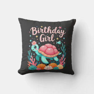 Cojín Decorativo Cumpleaños Tema Tortuga Marina Chica Fiesta Oceáno