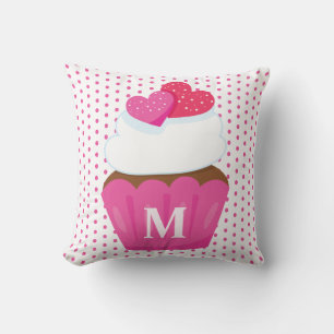 Cojín Decorativo Cupcake de corazones de amor con monograma de luna