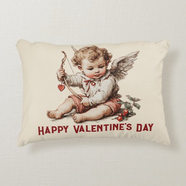Cojín Decorativo Cupido Antiguo con Arco de Corazón (Anverso)
