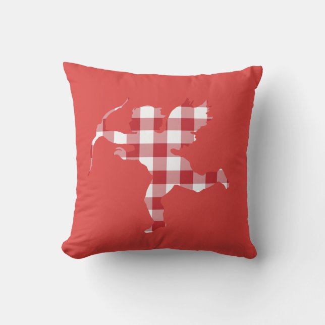 Cojín Decorativo Cupido de cuadros rojos (Anverso)
