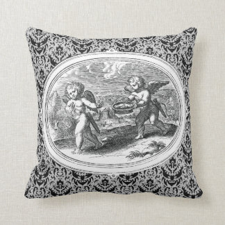 Cojín Decorativo Cupidos en un paisaje de grabado antiguo