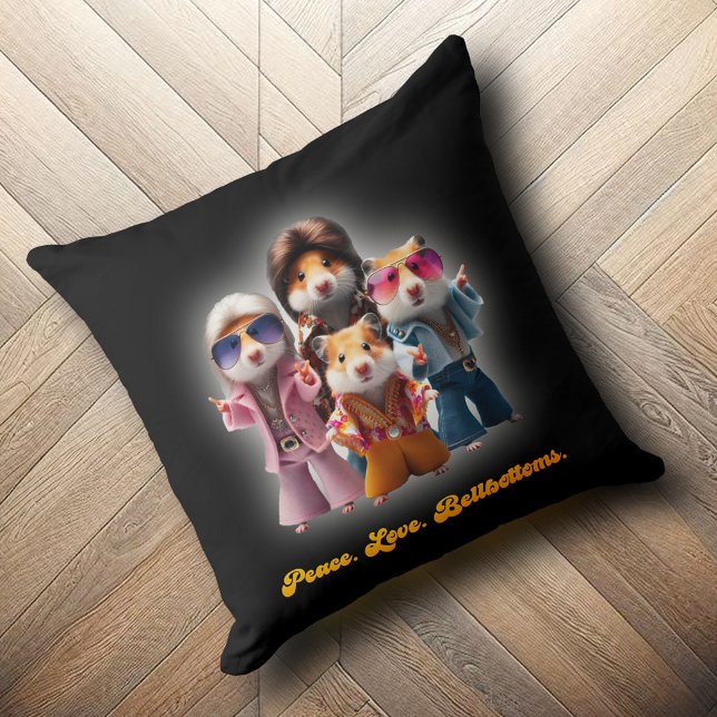 Cojín Decorativo Curiosa Paz. Amor. Bellbottoms. Supergrupo Hamster (Funny Peace. Love. Bellbottoms. Hamster Supergroup Throw Pillow Cover Photo)