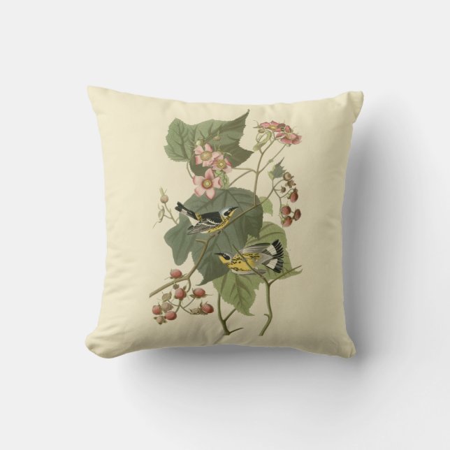 Cojín Decorativo Curruca de la magnolia de Audubon (Anverso)