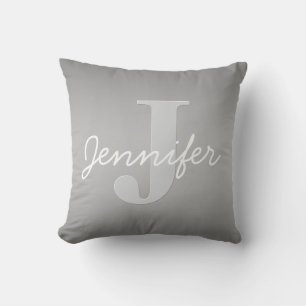 Cojín Decorativo Cursiva Blanca y Monograma Gris   Colores Editable